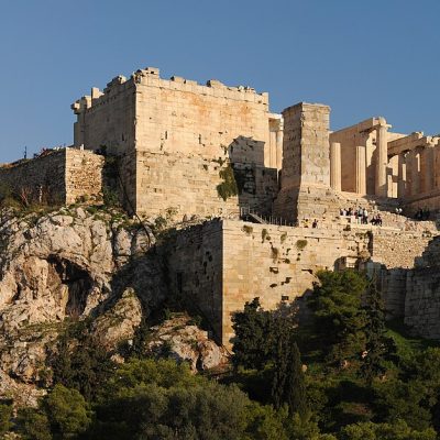 Panoramic view of the Acropolis of Athens from Areopagus Hill