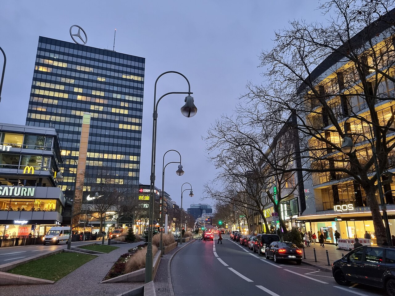 Kurfürstendamm boulevard at dusk in Berlin-Charlottenburg