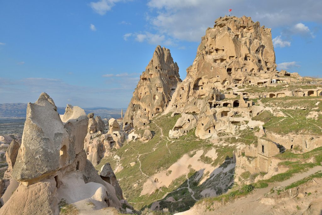 Uçhisar Castle and rock formations in Cappadocia