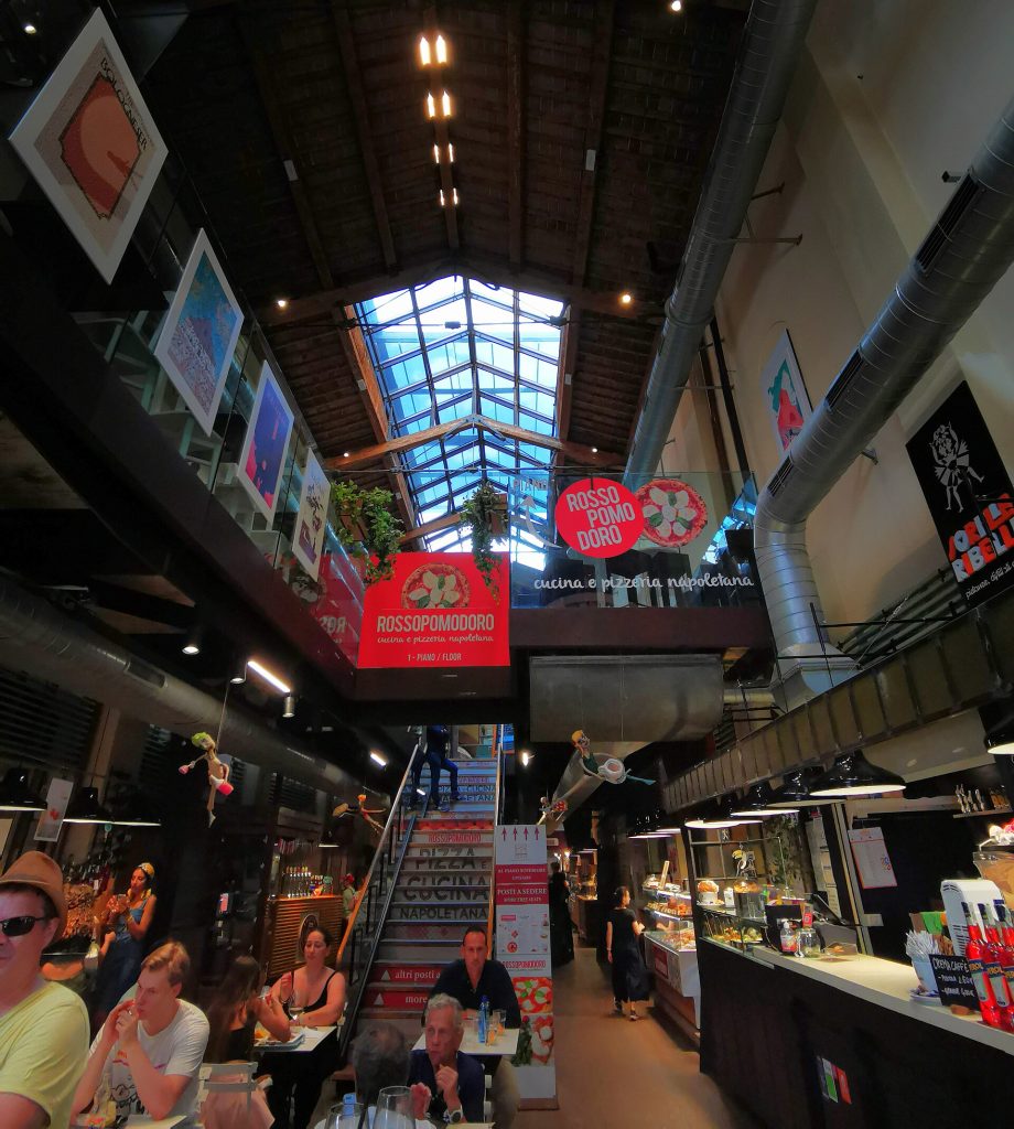 Food stalls inside Mercato di Mezzo in Bologna