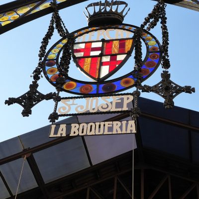 Ornate Sant Josep La Boqueria entrance sign in Barcelona