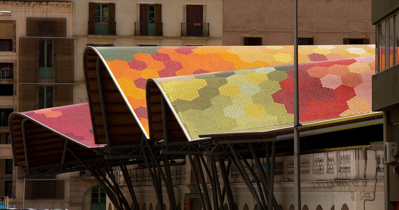 Colourful mosaic roof of Santa Caterina Market in Barcelona