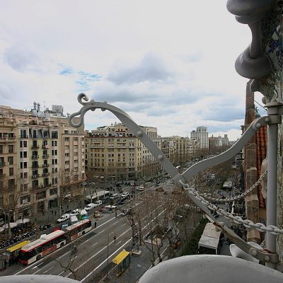 Passeig de Gràcia in Barcelona’s Eixample seen from the balcony of Casa Batlló