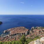 Dubrovnik Old Town and its city walls seen from Mount Srđ