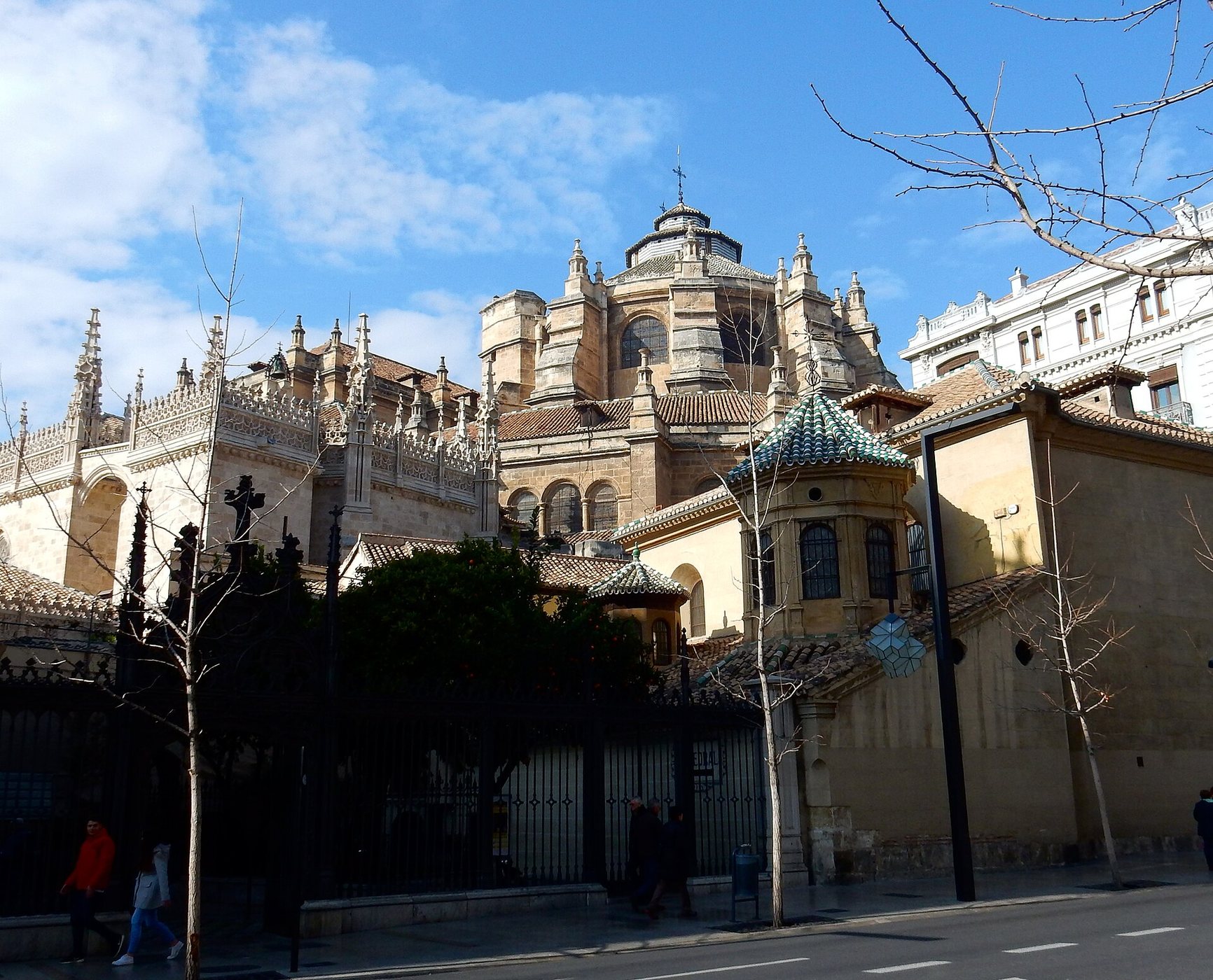 Granada Cathedral and the Royal Chapel seen from Gran Vía de Colón