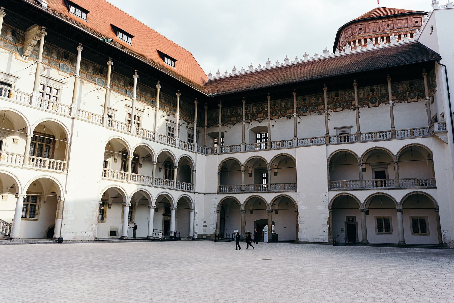 Renaissance Arcaded Courtyard of Wawel Royal Castle, where the castle exhibition routes and the checkroom are located