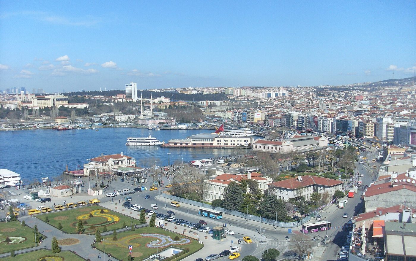 Aerial view of Kadıköy's waterfront and ferry piers on Istanbul's Asian side
