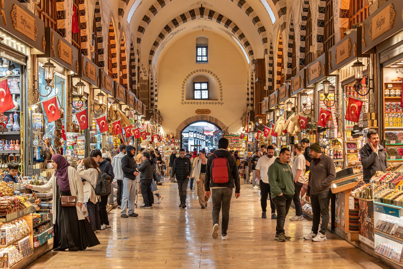The vaulted interior of Istanbul Spice Bazaar