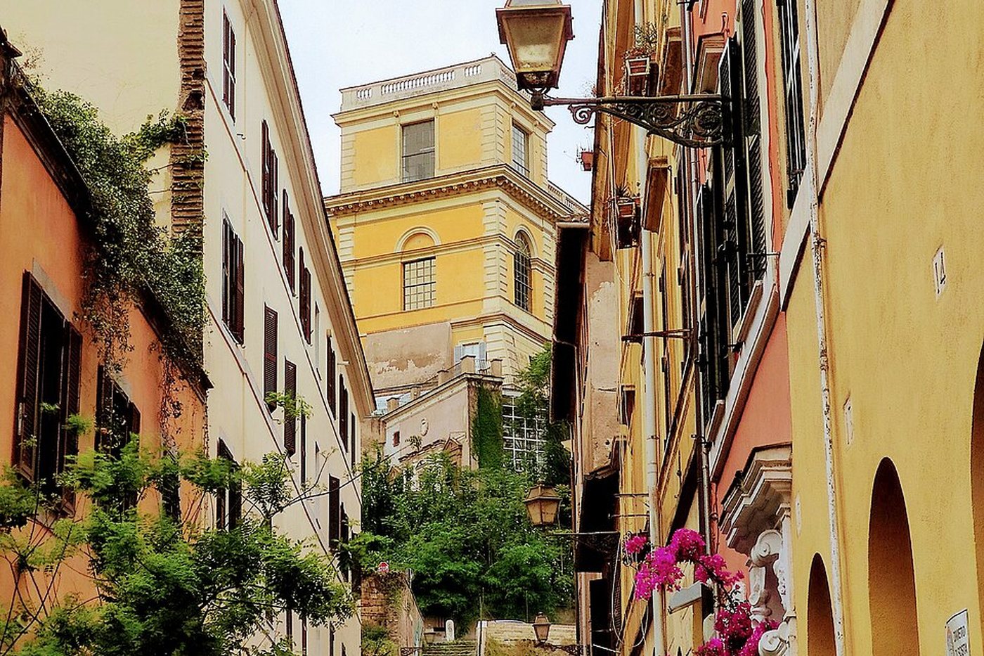 A colourful residential street in Trastevere, Rome