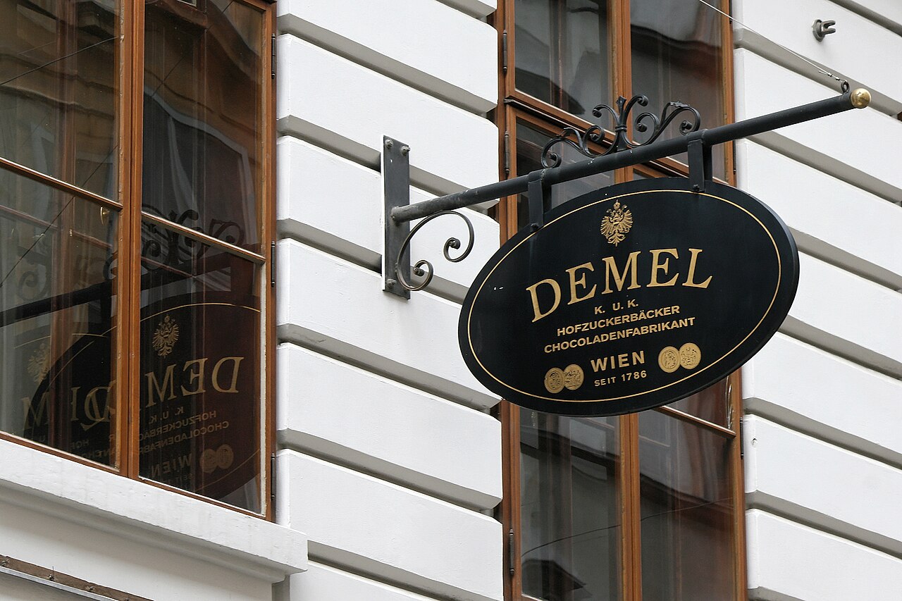 Black and gold Demel sign on Kohlmarkt in central Vienna